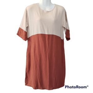 Hidden Alley Brown Cream Colorblock Shift Dress sz M *